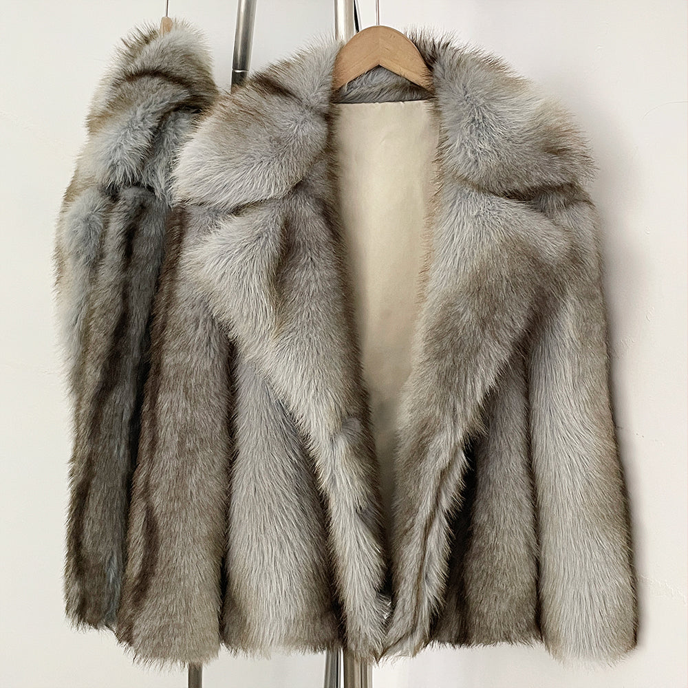 OFTBUY Chic Oversized Lapel Faux Fur Jacket - Premium Vegan Fur Winter Coat with Soft Texture