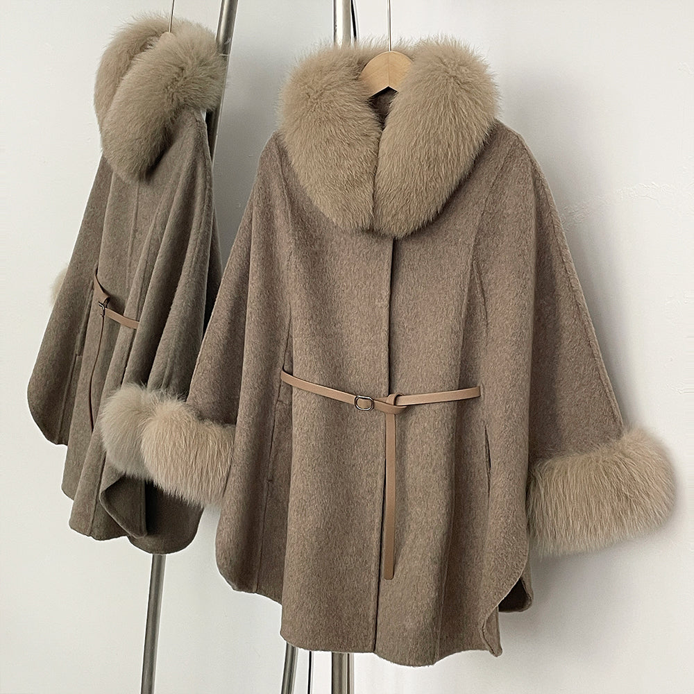 OFTBUY New Autumn Winter Coat Wool Women's Fur Sleeve Detachable Real Fox Fur Collar Warm A-line Jacket Luxury Thick Female Coat