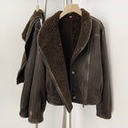 OFTBUY New Women's Faux Suede Shearling Jacket Female Zipper Lapel Collar Warm Autumn Winter Biker Coat Fashion Casual Outerwear