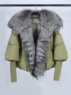 OFTUBY White Duck Down Jacket Winter Women Warm Loose Coat Natural Real Fox Fur Collar Thick Luxury Outerwear New Fashion
