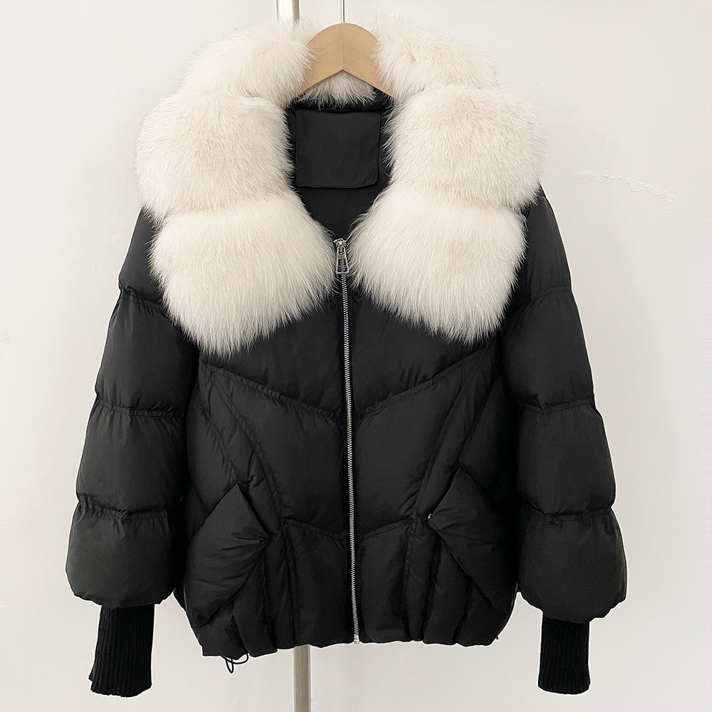 OFTBUY New Autumn Winter Clothes Women Natural Fox Fur Coat Fashion Warm Knit Sleeve Puffer Jacket Real Fur Duck Down Overcoat