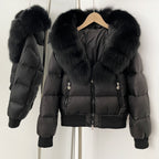 OFTBUY Hooded Thickened Warm Fluffy Puffer Jacket Women New Winter Real Fox Fur Top Clothing Natural Fur White Duck Down Coat