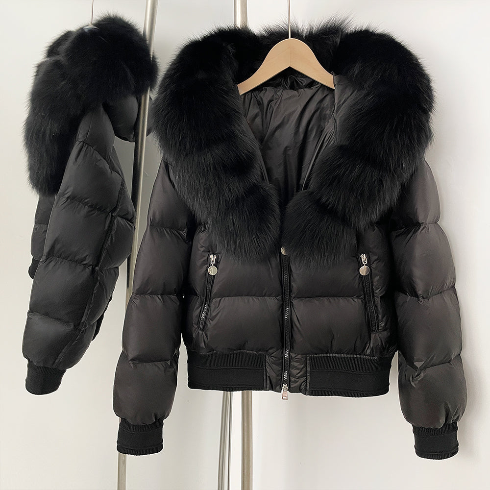 OFTBUY Hooded Thickened Warm Fluffy Puffer Jacket Women New Winter Real Fox Fur Top Clothing Natural Fur White Duck Down Coat