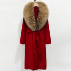OFTBUY New Autumn Winter Top Clothes Female Long Big Real Fox Fur Collar Woolen Jacket Women Fashion Warm Cashmere Wool Coat