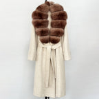 OFTBUY Long Belt 100% Wool Coat with Real Fox Fur Collar Warm Natural Fur Woolen Jacket Female New Autumn Winter Clothing Women