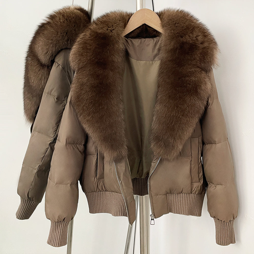 OFTBUY Zipper Luxury Warm Winter New Women's Puffer Jacket with Real Fox Fur Collar Fashion Outerwear Duck Down Coat Female