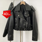 OFTBUY Fashion Faux Leather Jacket Female New Spring Autumn Long Sleeves Fake Leather Clothes Women Short Pu Leather Coat