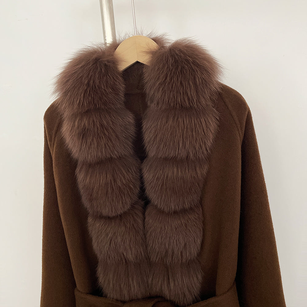 OFTBUY Long Natural Fur Wool Coat Fashion Warm Big Real Fox Fur Jacket Female New Autumn Winter Clothes Women Woolen Overcoat