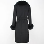 OFTBUY Winter Jacket Women Long Natural Wool Blends Cashmere Real Fur Coat Double Breasted Belt Warm Streetwear New Fashion