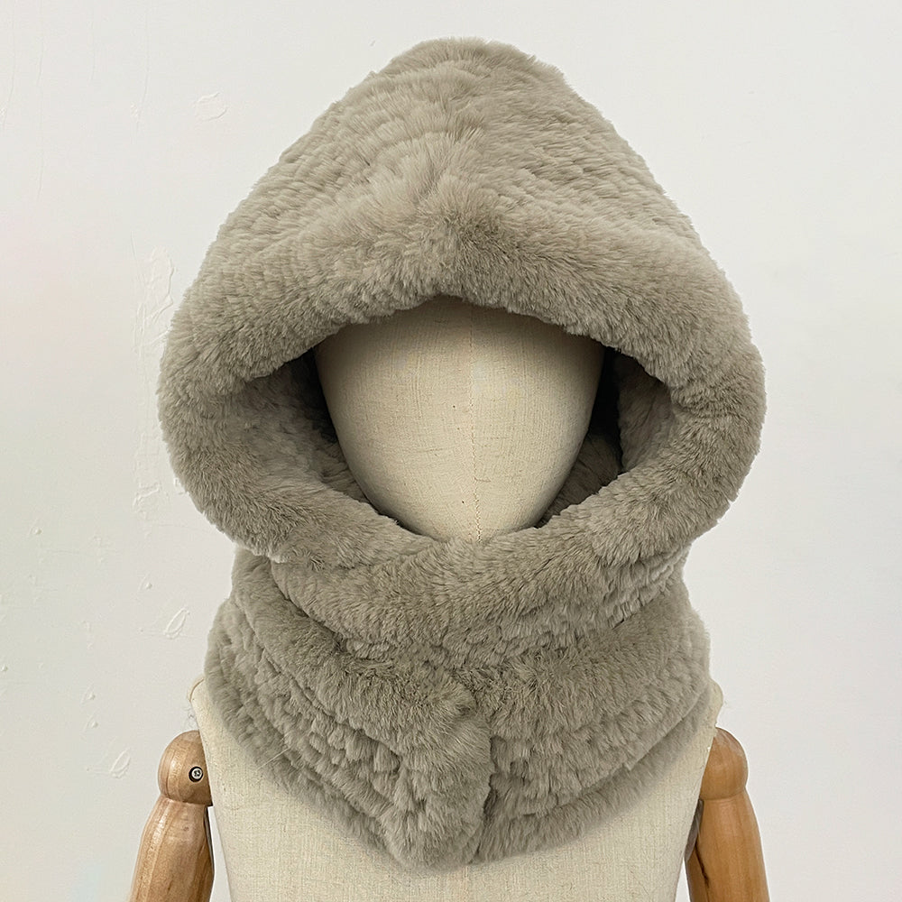 OFTBUY New Winter Cute Windproof Real Fur Cycling Cap with Muffler Female Thick Warm Natural Rabbit Fur Bomber Hat Scarf Women