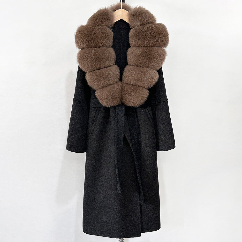 OFTBUY New Autumn Winter Top Clothes Female Long Big Real Fox Fur Collar Woolen Jacket Women Fashion Warm Cashmere Wool Coat