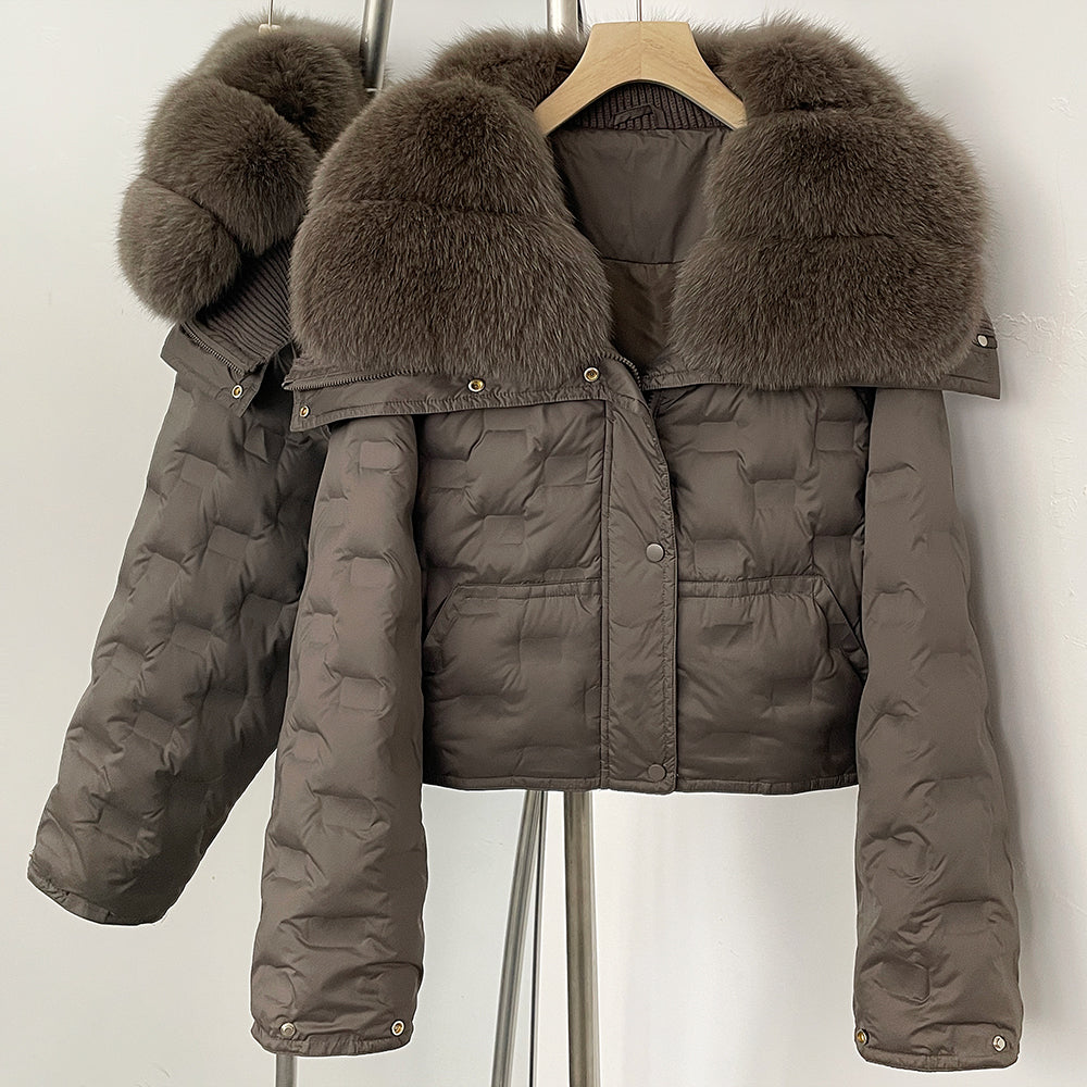 OFTBUY Thickened Warm Fluffy Real Fox Fur Puffer Jacket Women Short Long Sleeve White Duck Down Coat Female New Winter Clothing