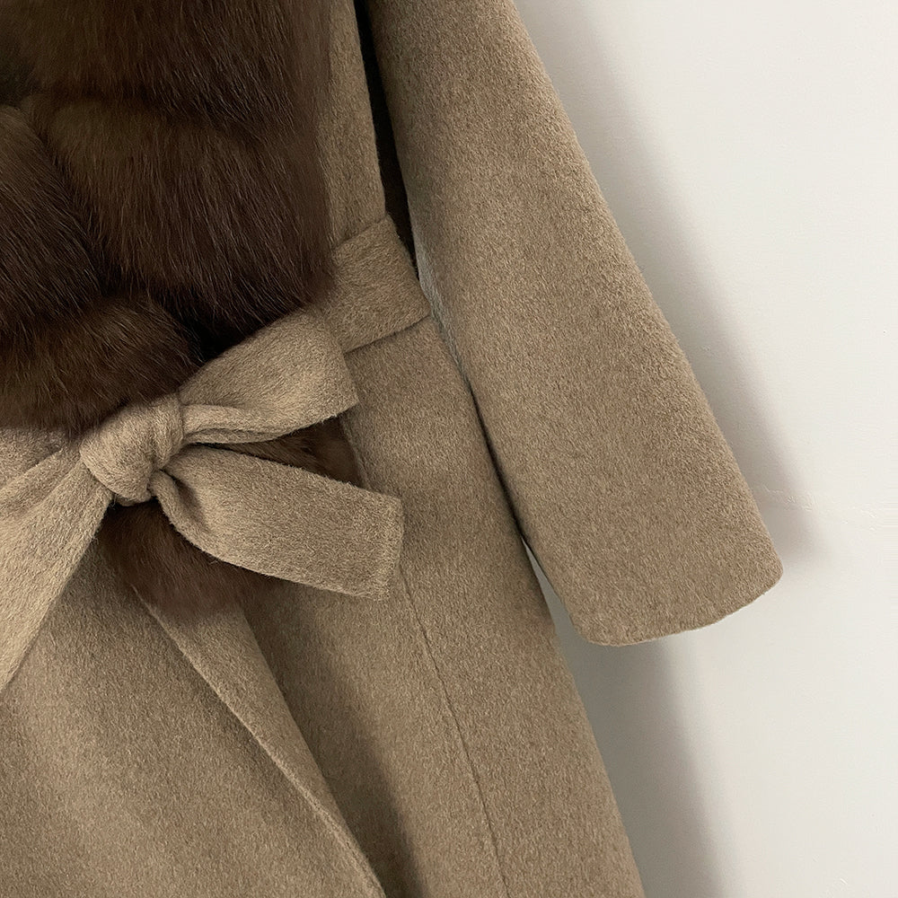 OFTBUY Long Belt Real Fur Wool Coat Female New Autumn Winter Warm Clothes Women Natural Fox Fur Collar Cashmere Woolen Jacket