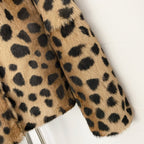 OFTBUY Luxury Leopard Print Real Rabbit Fur Cropped Jacket - Wide Notched Lapel Genuine Rabbit Fur Short Winter Coat