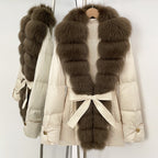 OFTBUY Luxury Women's Down Jacket women Warm Winter Parka Outerwear Duck Down Real Fox Fur Collar Belted Puffer Coat female
