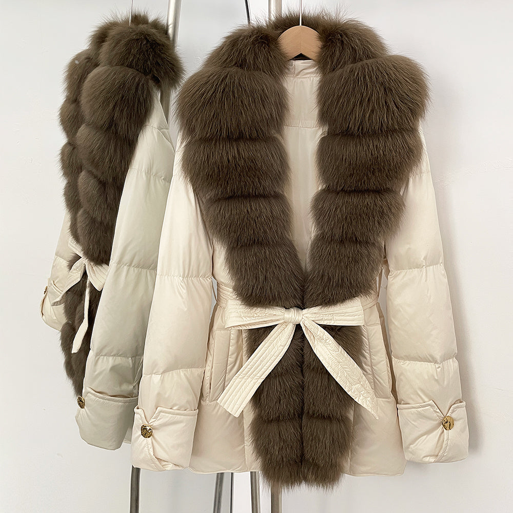 OFTBUY Luxury Women's Down Jacket women Warm Winter Parka Outerwear Duck Down Real Fox Fur Collar Belted Puffer Coat female