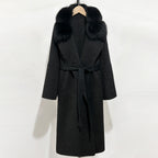 OFTBUY Belted Long Warm Winter Elegant Fashion Outerwear New Women's Double-Faced Wool Coat with Real Fox Fur Collar
