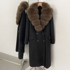 OFTBUY Woolen Coat Female Women's Luxury Double-Faced Wool Jacket Winter Oversize Real Fox Fur Double Breasted Elegant Outerwear