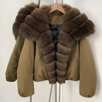 OFTBUY Short Thickened Warm Natural Fur Collar Down Coat Female Winter Long Sleeve Top Clothes Women Luxury Puffer Jacket