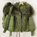 OFTBUY New Women's Duck Down Jacket Whit Large Real Fox Fur Collar Puffy Sleeve Warm Loose Puffer Jacket Winter Luxury Outerwear