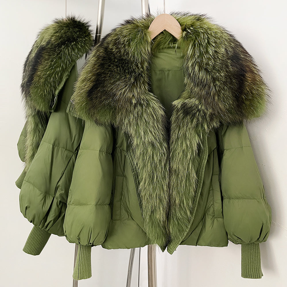 OFTBUY New Women's Duck Down Jacket Whit Large Real Fox Fur Collar Puffy Sleeve Warm Loose Puffer Jacket Winter Luxury Outerwear