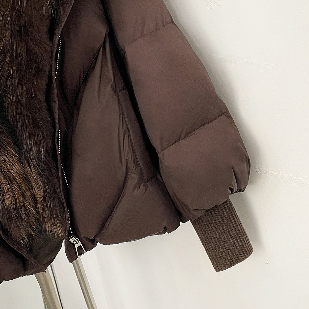 OFTBUY New Women's Duck Down Jacket Whit Large Real Fox Fur Collar Puffy Sleeve Warm Loose Puffer Jacket Winter Luxury Outerwear