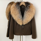 OFTBUY Women's Luxury Real Fox Fur Collar Knit Coat Warm New Autumn Winter Jacket Female Elegant Cardigan Sweater Outerwear