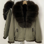 OFTBUY Luxury Real Fox Fur Collar Parka - Premium Real Rabbit Fur Lined Bomber Jacket for Extreme Cold