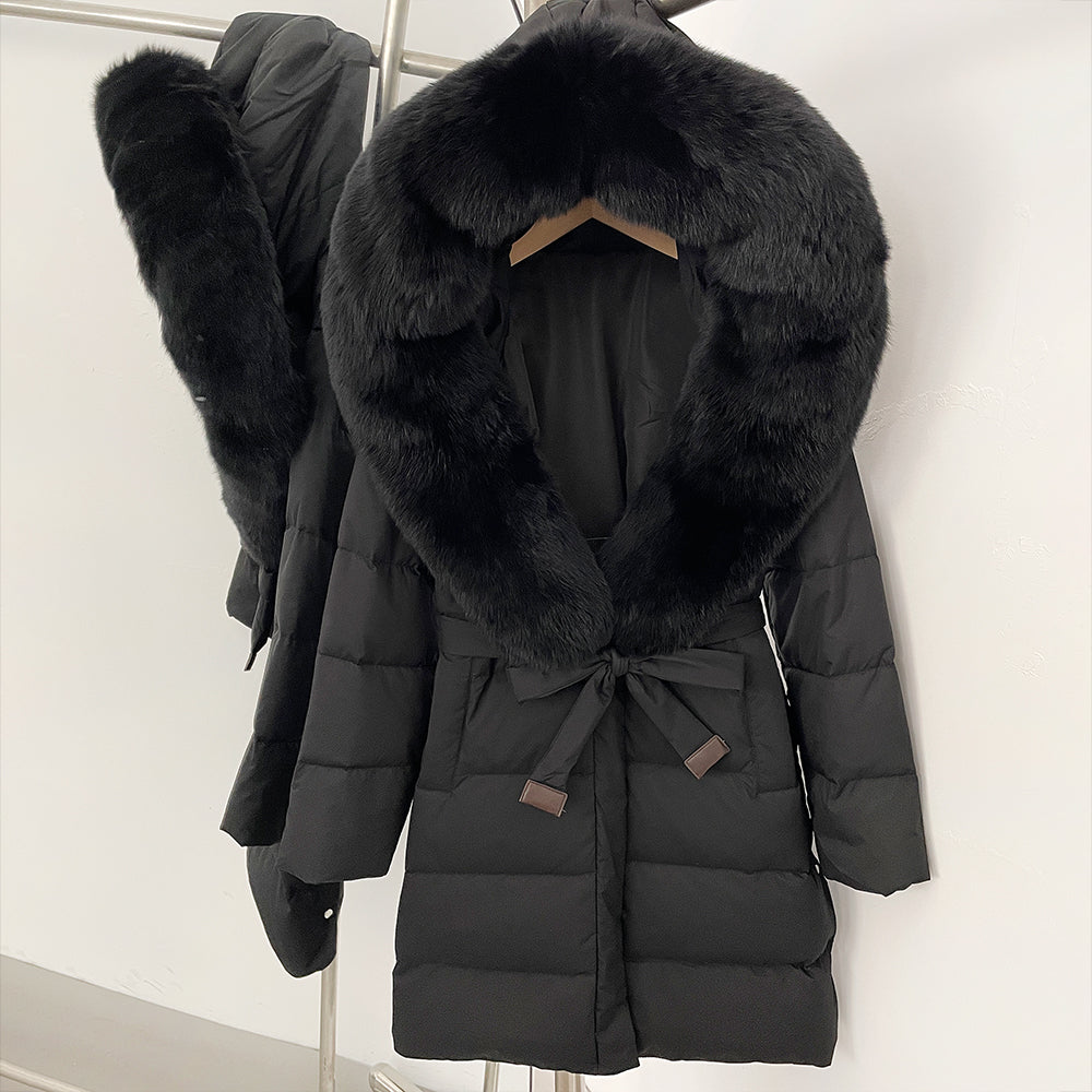 OFTBUY New Winter Genuine Fox Fur Hooded Puffer Coat Women Women's White Duck Down Jacket Outerwear Female Fashion Parkas
