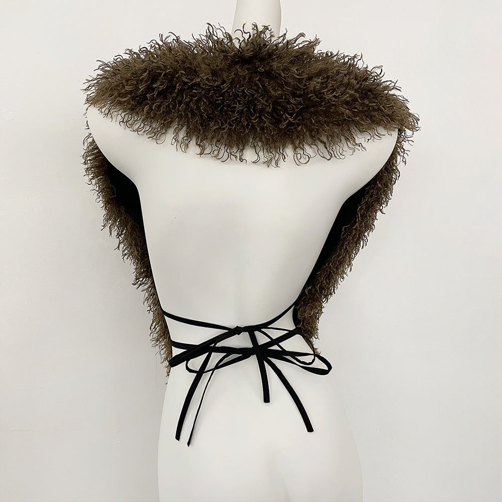 OFTBUY Women's Faux Mongolian Fur Vest Open Front Fluffy Faux Fur Waistcoat with Back Tie New Autumn Winter Outerwear Female