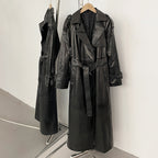 OFTBUY Hot Sales Fashion New Spring Autumn Real Leather Clothing Women's Long Belt Genuine Leather Jacket Female Black Coat
