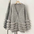 OFTBUY Loose Oversize Knitwear Coat Real Fox Fur Button Cardigan Swrater Jacket Female New Spring Autumn Knitted Clothes Women