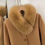 OFTBUY New Women's Wool Coat with Large Real Fox Fur Collar Loose Fit Back Detail Pockets Warm Winter Elegant Fashion Outerwear