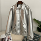 OFTBUY Women's Faux Leather Zip Up Jacket Lapel Collar PU Coat with Pockets new autumn winter Casual Vintage Outerwear female