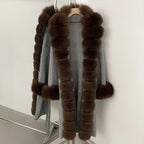 OFTBUY Trim Belted Warm Winter Coat Elegant Fashion Outerwear Female Long Sweater New Women's Knit Coat with Full Real Fox Fur