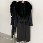 OFTBUY Belted Elegant Warm Outerwear Coat Female Women's Luxury Double-Faced Wool Jacket Winter Oversized Real Fox Fur Collar