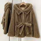 OFTBUY Wholesale Hooded Belt Faux Fur Coat Female Thickened Warm Fluffy Fake Fur Jacket Women New Winter Long Sleeve Fur Clothes Female