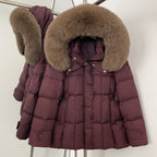 OFTBUY New Winter Hooded Slim Top Clothes Women Fashion Thick Warm Real Fox Fur Duck Down Coat Femlae Natural Fur Puffer Jacket