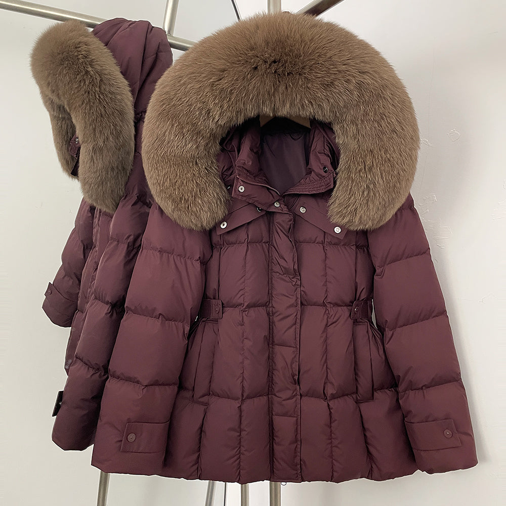 OFTBUY New Winter Hooded Slim Top Clothes Women Fashion Thick Warm Real Fox Fur Duck Down Coat Femlae Natural Fur Puffer Jacket