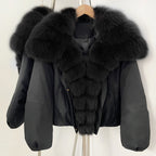OFTBUY Short Thickened Warm Natural Fur Collar Down Coat Female Winter Long Sleeve Top Clothes Women Luxury Puffer Jacket