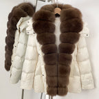 OFTBUY Big Natural Fox Fur Collar Duck Down Coat Female Hooded Thick Warm Top Clothes Women Fashion Real Fur Puffer Jacket