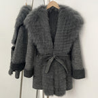 OFTBUY New Autumn Winter Belt Top Clothes Mid-length Real Fox Fur Woolen Coat Female Fashion Warm Natural Fur Wool Jacket Women