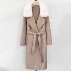 OFTBUY New Autumn Winter Long Clothing Women Fashion Warm Wool Coat with Real Fox Fur Collar Belt Elegant Woolen Jcacket Female
