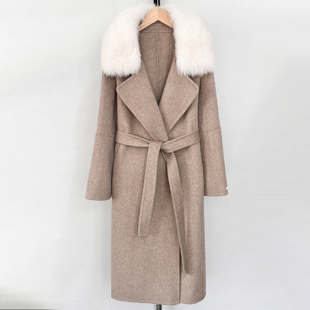 OFTBUY New Autumn Winter Long Clothing Women Fashion Warm Wool Coat with Real Fox Fur Collar Belt Elegant Woolen Jcacket Female