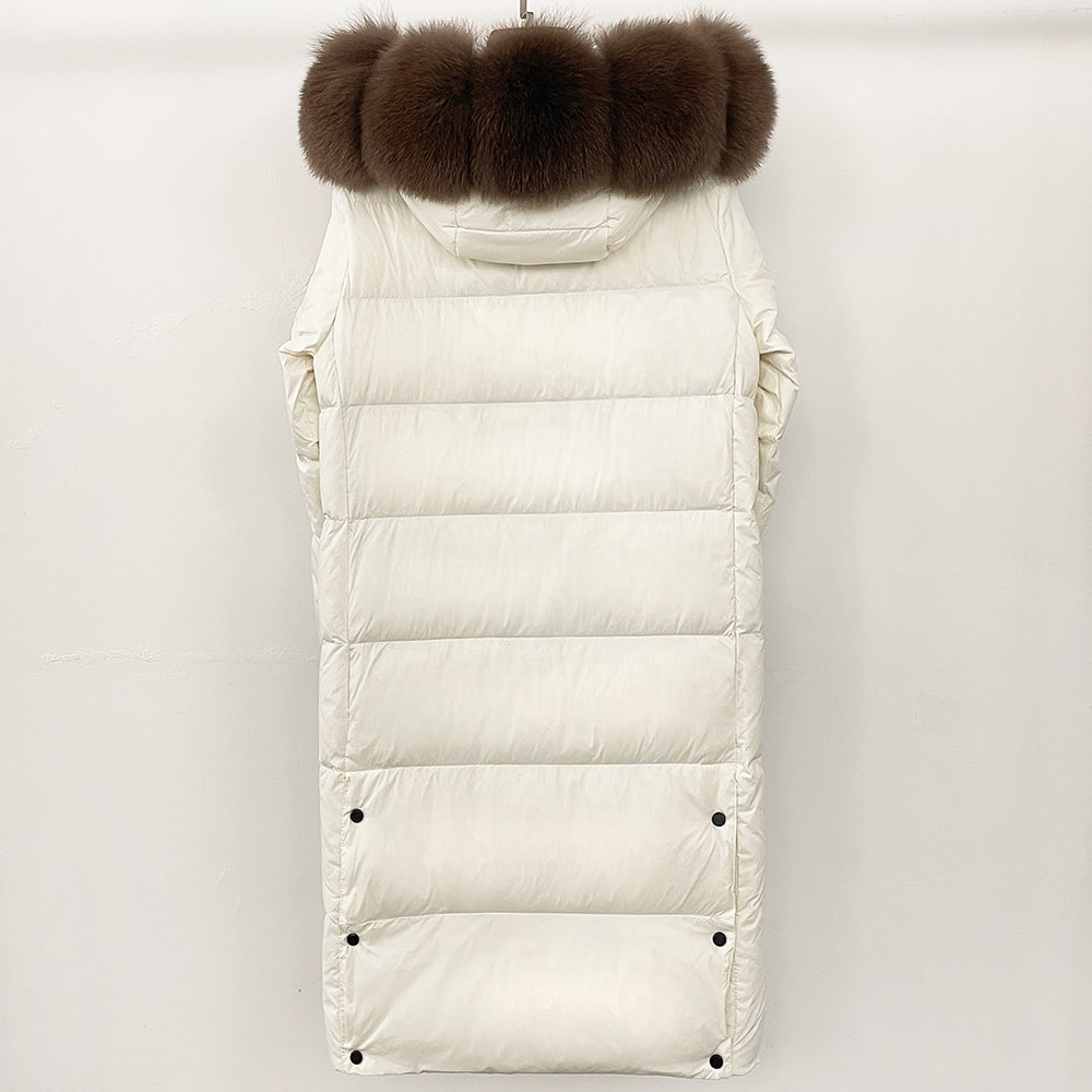 OFTBUY Natural Fox Fur Coat New Winter Clothes Women Fashion Long Hooded White Duck Down Overcoat Real Fur Puffer Jacket Female