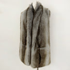 OFTBUY Luxury Long-Line Faux Fur Gilet - Premium Vegan Fox Fur Sleeveless Overcoat with Oversized Shawl Collar