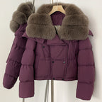 OFTBUY New Short Winter Clothing Women Thickened Warm Fluffy Raccoon Fur Puffer Jacket Female Real Fox Fur Collar Down Coat