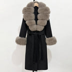 OFTBUY Fashion Warm Woolen Jacket with Real Fox Fur Collar and Cuffs New Autumn Winter Wool Clothing Women Long Belt Outerwear