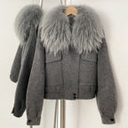 OFTBUY Short 100% Wool Coat Fahsion New Autumn Winter Real Fox Fur Top Clothes Women Natural Fur Cashmere Woolen Jacket Female