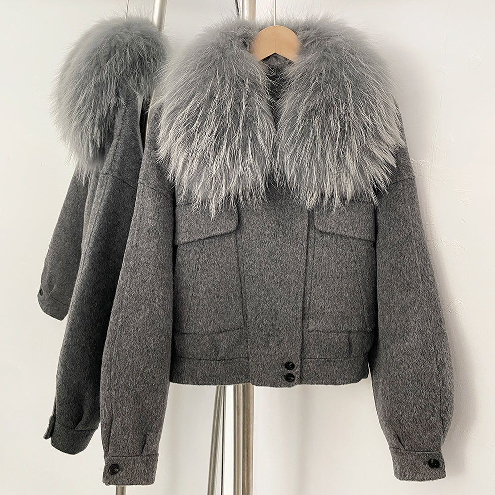 OFTBUY Short 100% Wool Coat Fahsion New Autumn Winter Real Fox Fur Top Clothes Women Natural Fur Cashmere Woolen Jacket Female